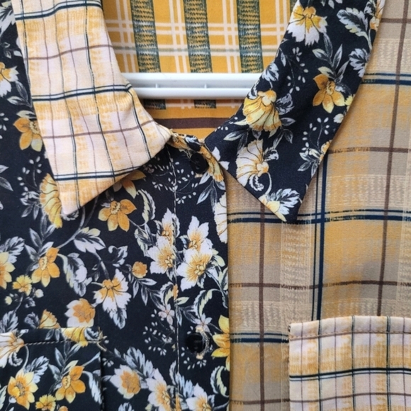 Zara Contrast Print Floral Plaid Button Front Blouse - Picture 7 of 11